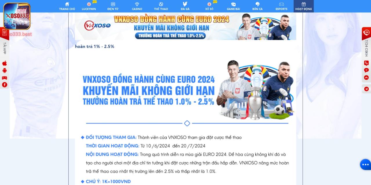 Event hoàn trả thể thao cực hời trong mùa giải Euro